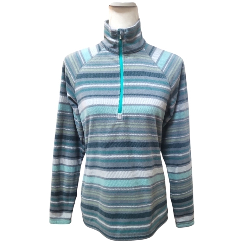 Eddie Bauer Women's Fleece 1/4-Zip Pullover Striped Gray Blue Green Small NWOT